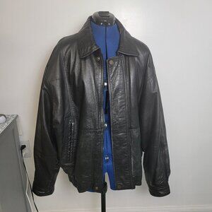 Boston Outfitters Mens Black Leather Bomber Motorcycle Jacket XL